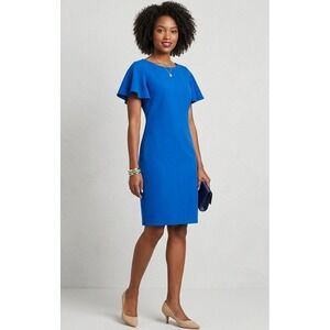 Calvin Klein Ruffle Cape Sleeve Sheath Dress Women 8 Blue Cocktail Wedding